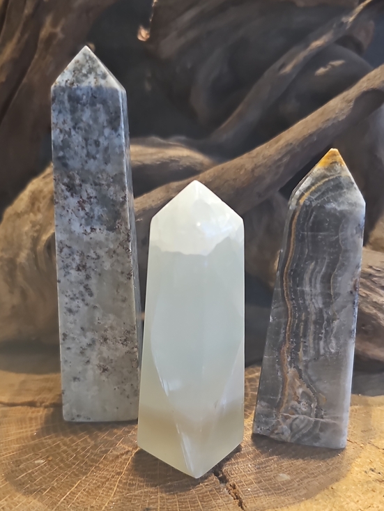 Other - Polished Crystal Tower Set - White and Gray Decorative Obelisks